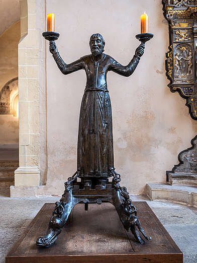 Wolfram-Leuchter, um 1160 Mittelalterliche Bronzeskulptur im Erfurter Dom © Foto M. F. Schmidt
